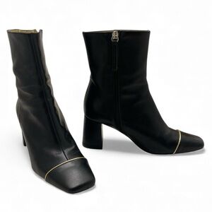 Ana Palma Leather Ankle Boots Square Toe Block Heel Size 39 Minimalist Chic